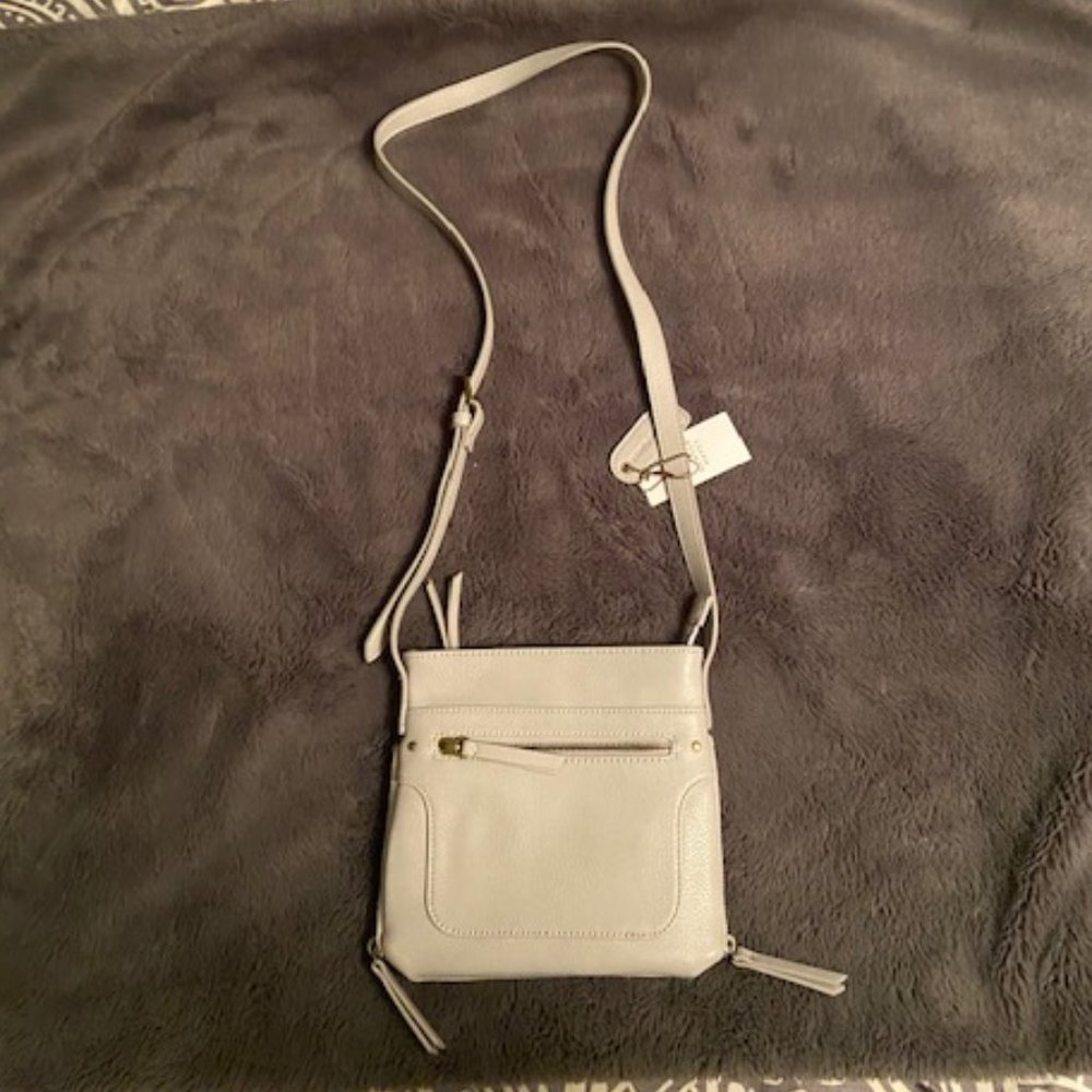 Denver Hayes Light Grey Crossbody Purse Adjustable Strap Zip Pockets NWT
